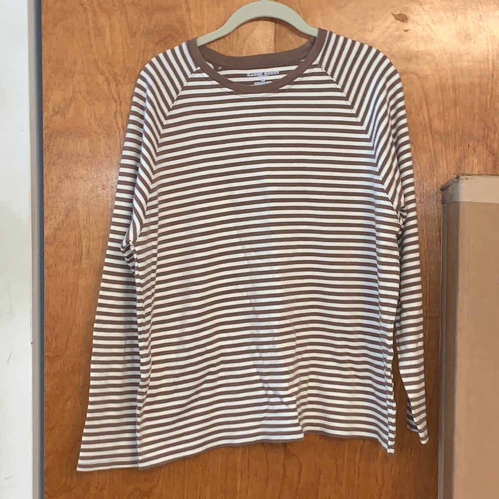 Karen Scott brown stripe long sleeve top, size XL